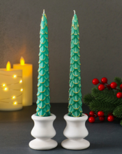 Набор Новогодних свечей Ель 1,9х20см морская волна/золото 10877585