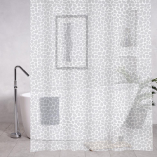Штора для ванной комнаты 180х180см САНАКС PEVA 3D КАМНИ БЕЛАЯ с кольцами 06-05