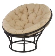 Кресло Папасан ротанг черный, подушка бежевая