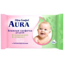 Салфетки влажные AURA 15 шт Ультра комфорт