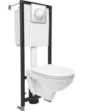 Система инсталляции Cersanit Black + унитаз подвесной Delfi с сиденьм, кнопка хром глянцевый