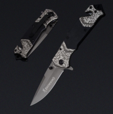 Нож складной клинок 100мм, стропорез, цвет черный с декором 700964