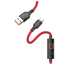 Кабель Hoco S13, USB - Type-C, 5 А, 1.2 м, дисплей с таймером, красный 7550624