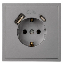 Розетка 1-м скрытой установки c заземлением USB+Type SBE-09g-16-S1-USB графит