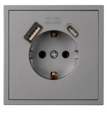 Розетка 1-м скрытой установки c заземлением USB+Type SBE-09g-16-S1-USB графит