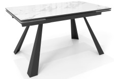Стол "Стоун" 1400х800(300+300) Стекло Белый мрамор/черный кварц/черный