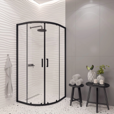 Душевой угол 90х90 EvaGold EG4 Black. полукруг, профиль черный матовый, прозрачное стекло