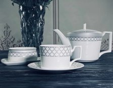 Сервиз чайный 18пр 250 мл Версаль серебро LENARDI костяной фарфор 145-592