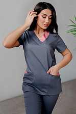 Блуза медицинская 3-02-01-1 ADVA темно-серый/пудровый 46F/38F размер 42/170-176 короткий рукав