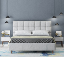 Кровать "Sindy" 140х200 см Велюр Teddy 008 (светло-бежевый) ортопедическое основание сборное/опоры цвет дерева