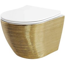 Унитаз подвесной GR-4455GWLS золотой внутри белый,  безободковый с тонким сиденьем (48х37х37)
