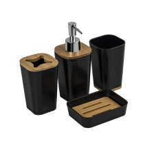 Набор для ванной комнаты настольный САНАКС черный пластик/вставки бамбука 20814