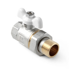 Кран шаровой для воды 1/2" с американкой белая ручка бабочка PRO AQUA 