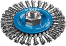 Щетка-крацовка дисковая 100хМ14мм для УШМ плетеные пучки стальной проволоки 0,5мм ЗУБР 35192-100_z0