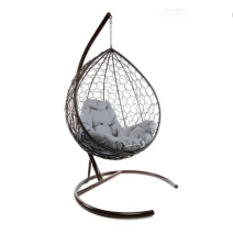 Кресло-качели Капля ротанг коричневый, подушка серая