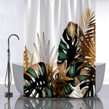 Штора для ванной комнаты 180х180см САНАКС ТРОПИЧЕСКИЕ ЛИСТЬЯ с ЗОЛОТОМ, без колец 01-111