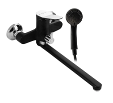 Смеситель для ванны однорычажный FABIA 9672 длинный излив, хром/черный