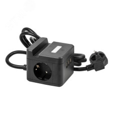 Удлинитель 2вх 1,5м с/з 3USB 16A Uniel S-GCD2-1.5SBU Черный