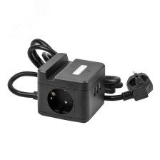 Удлинитель 2вх 1,5м с/з 3USB 16A Uniel S-GCD2-1.5SBU Черный