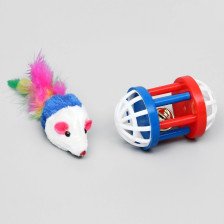 Набор игрушек для кошек: мышь 5 см + амфитеатр с бубенчиком 6,8х4 см 3811579