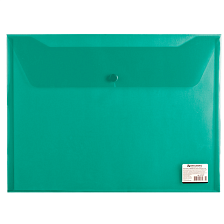 Папка-конверт с кнопкой А4 до 100 листов 0,15 мм Brauberg прозрачная зеленая