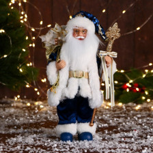 Фигура новогодняя Дед Мороз 30см с охапкой подарков и бантом синий 9692589