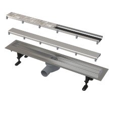 Трап линейный горизонтальный 850мм с  двухсторонней решеткой, хром нерж сталь/пластик APZ13-DOUBLE9-850M