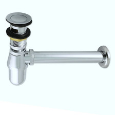 Сифон металлический для раковины с переливом, автомат, латунь-хром 8721