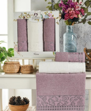 Набор полотенец махровых 3 шт 50х90/2 + 70х140 Vera баклажан Two Dolphins