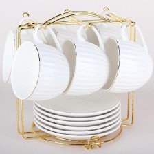 Набор чайный КОРАЛЛ 12 предметов 200 мл Лайн голд на металлической подставке TC69A-12M