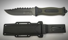 Нож клинок 120мм  прорезиненная рукоять, пластиковые ножны, цвет черный/хаки 703000