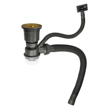 Сифон для кухонной мойки с переливом и гофрой FABIA PROFI разборный, золото/пластик 8735