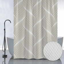 Штора для ванной комнаты 180х180см САНАКС ВОЛНИСТЫЕ ЛИНИИ на БЕЖЕВОМ, с тиснением, без колец 05-10