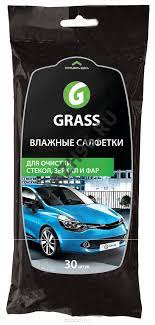 Салфетки влажные для стекол, зеркал и фар 30 шт Grass