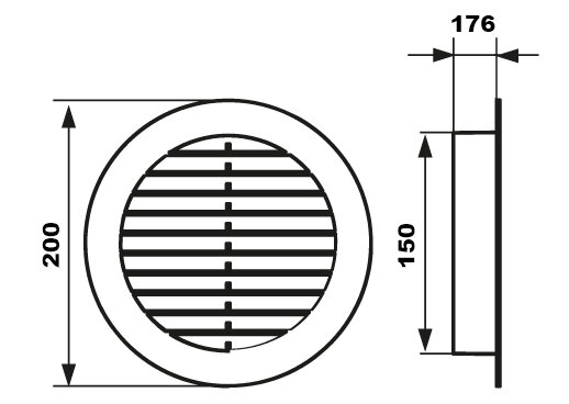 Решетка вентиляционная 15РКС с фланцем  (d=150 ) и сеткой, круг