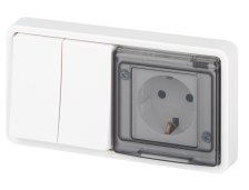 Блок скрытой установки выключатель 2-м+розетка с заземляющм контактом 1-м 11-7522-01 Эра Эксперт IP55 белый