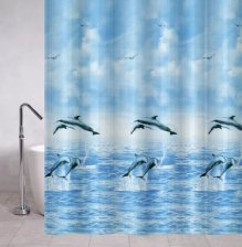 Штора для ванной комнаты 180х180см САНАКС PEVA ДЕЛЬФИНЫ с кольцами 06-07
