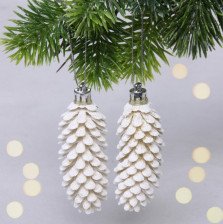 Набор украшений новогодних Шишки блестящие 9см 2шт белый