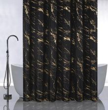 Штора для ванной комнаты 180х180см САНАКС ЧЕРНЫЙ МРАМОР С ЗОЛОТОМ, без колец 01-108