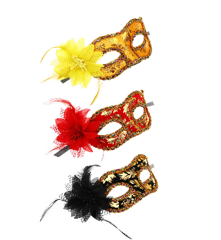 Маска карнавальная 21,5х9см с цветком и перьями 342-104