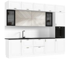 Кухня Престиж 3,0м Компоновка №2 Белый/Браш Вайт/Прайм жемчуг