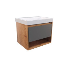 Тумбы с раковиной VAKO Смарт Слим -60 подвесная 1ящик, темный пепел 20695