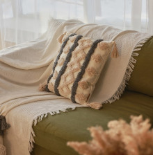 Наволочка декоративная хлопок с кисточками бежево-серая 45х45 см SL Home