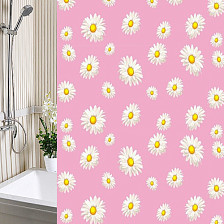 Штора для ванной комнаты 180х180см А-СТИЛЬ Ромашки розовая полиэилен с кольцами SWS.04.Rmk/PN