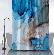 Штора для ванной комнаты 180х180см САНАКС ГОЛУБОЙ МРАМОР с ЗОЛОТОМ, без колец 01-114
