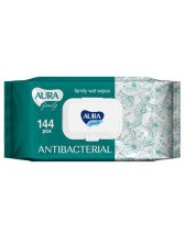Салфетки влажные AURA 144 шт Антибактериальные Для всей семьи клапан