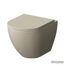 Унитаз подвесной GR-4455BEMS бежевый матовый безободковый с тонким сиденьем