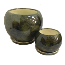 Горшок керамический с поддоном Шар зеленый 15х20 см