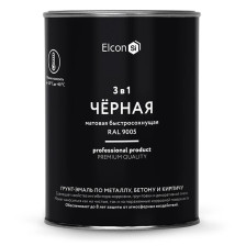 Грунт-эмаль 3 в 1 по ржавчине матовая черная RAL 9005 (0,8 кг) Elcon