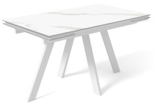Стол "НЕО-2" 1200х800 (300+300) Керамика белый мрамор/белая шагрень/белый